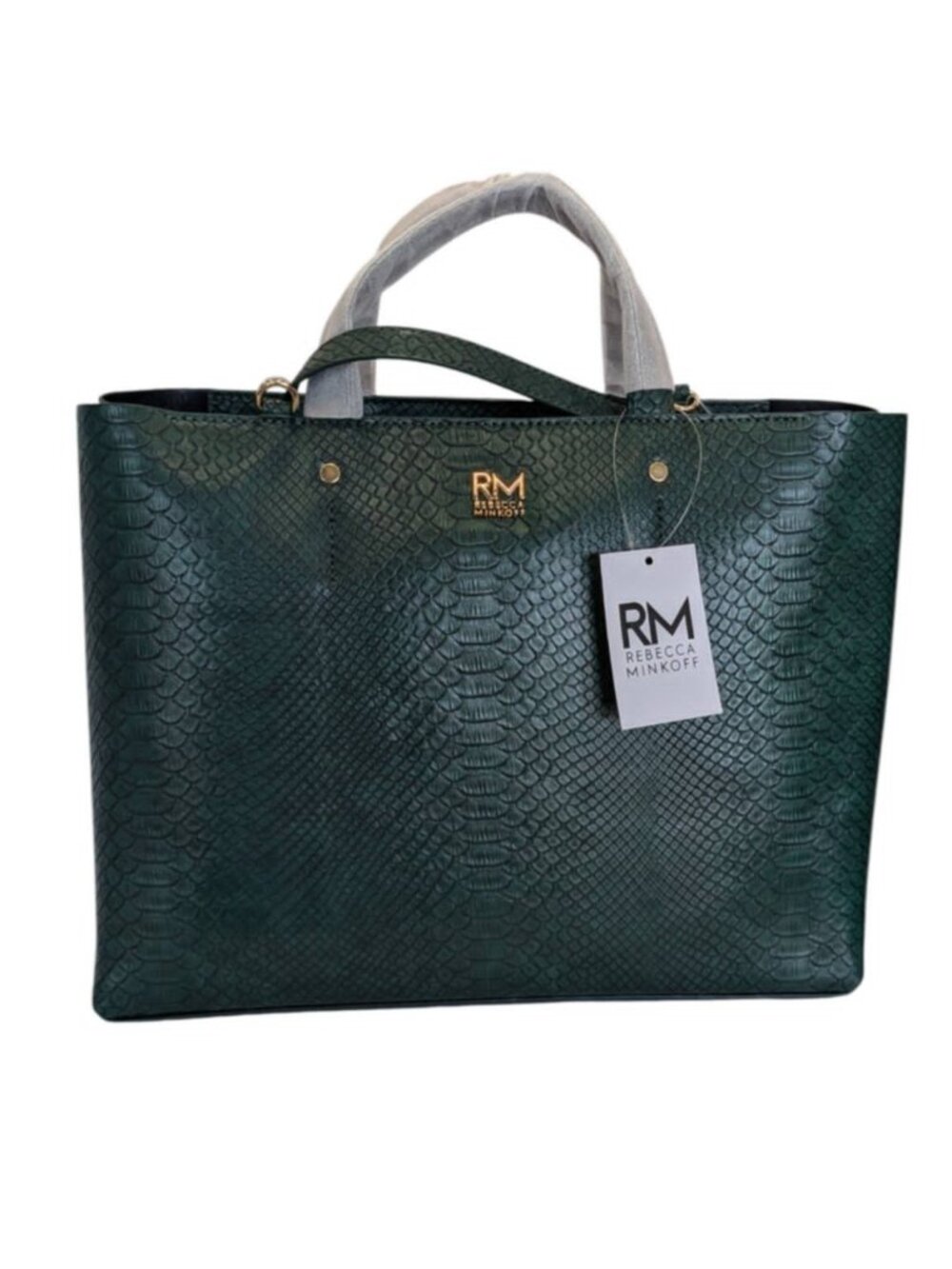 RM Rebecca Minkoff Dark Green Python-embossed Tote Bag - O